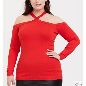Torrid Orange CrissCross Cold Shoulder Top Size 2